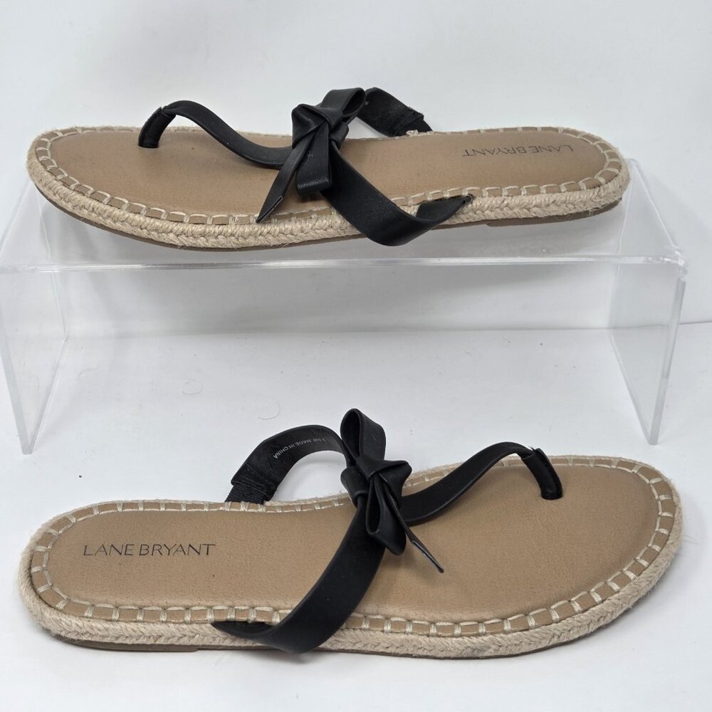 LANE BRYANT Women's Sandal Size 9.5W  Wide Black Slip On Thong flats